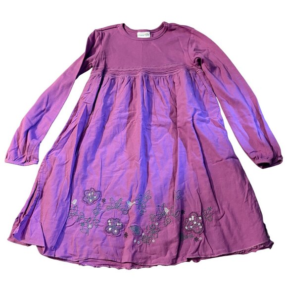 Naartjie Girls Long-Sleeve Purple A-Line Dress W/ Floral Embroidery XXL 8 - Picture 1 of 3